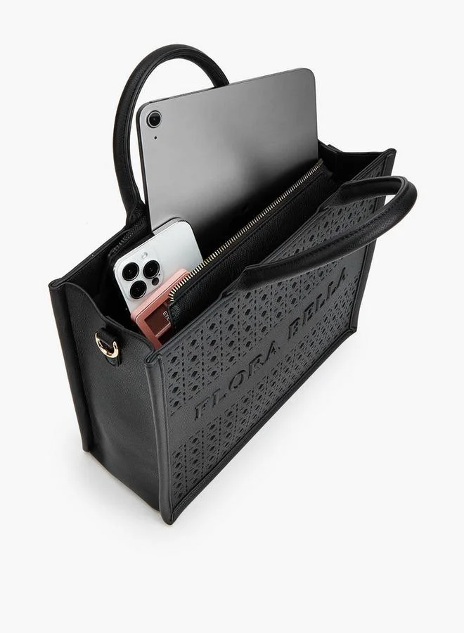 Flora Bella By Shoexpress BLACK Flora Bella Laser-Cut Bag With Double Handles And Detachable Shoulder Strap for Women | Best Price UAE